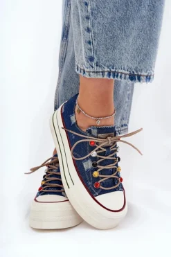 Trampki Damskie Na Platformie GOE RR2N4103 Granatowe