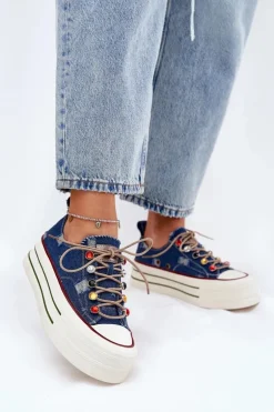 Trampki Damskie Na Platformie GOE RR2N4103 Granatowe