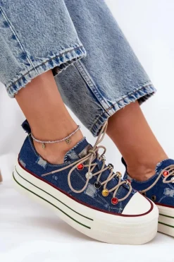 Trampki Damskie Na Platformie GOE RR2N4103 Granatowe