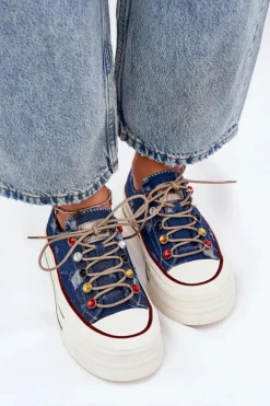 Trampki Damskie Na Platformie GOE RR2N4103 Granatowe