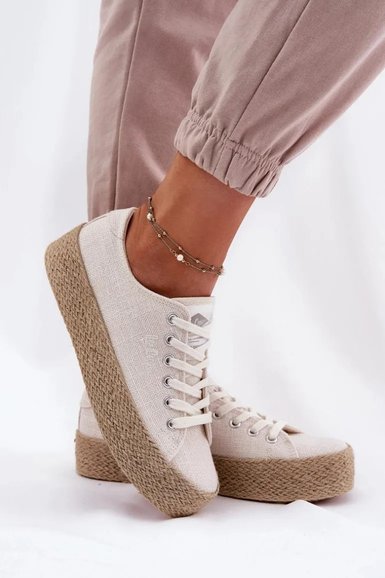 Trampki Damskie Na Platformie Z Plecionką Lee Cooper LCW-25-02-3284 Jasnobeżowe