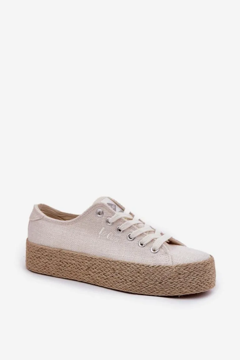 Trampki Damskie Na Platformie Z Plecionką Lee Cooper LCW-25-02-3284 Jasnobeżowe