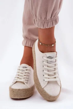 Trampki Damskie Na Platformie Z Plecionką Lee Cooper LCW-25-02-3284 Jasnobeżowe