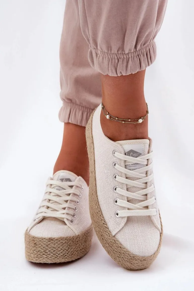 Trampki Damskie Na Platformie Z Plecionką Lee Cooper LCW-25-02-3284 Jasnobeżowe
