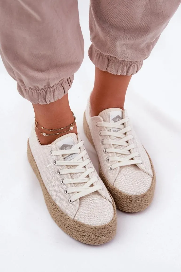 Trampki Damskie Na Platformie Z Plecionką Lee Cooper LCW-25-02-3284 Jasnobeżowe