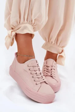 Trampki Damskie Na Platformie Z Eko Skóry Big Star RR274A294 Różowe