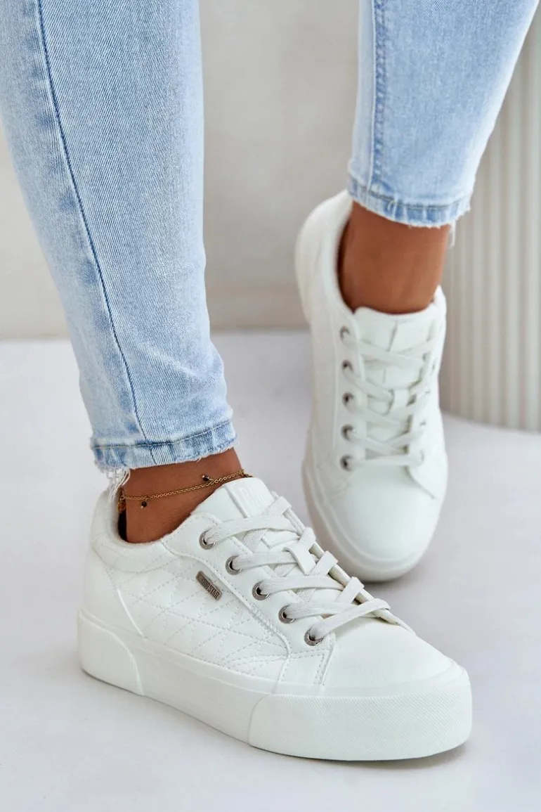 Trampki Damskie Na Platformie Ocieplane Big Star OO274A464 Białe