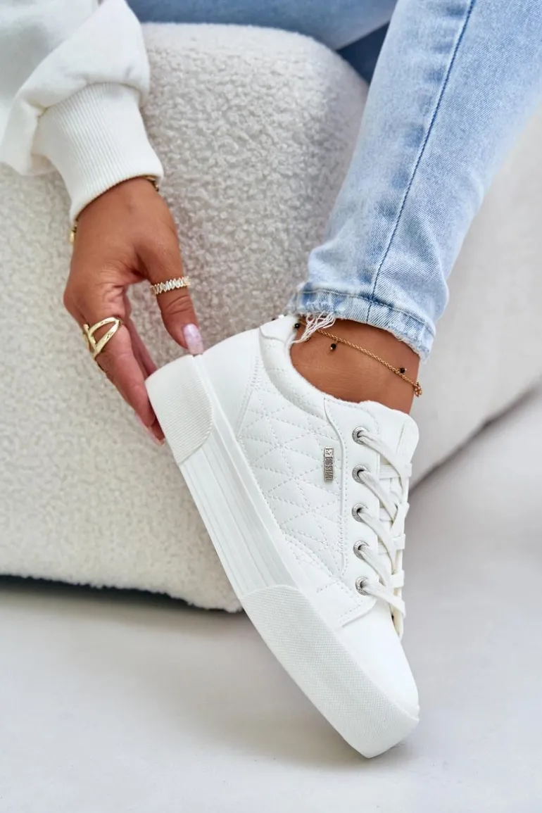 Trampki Damskie Na Platformie Ocieplane Big Star OO274A464 Białe