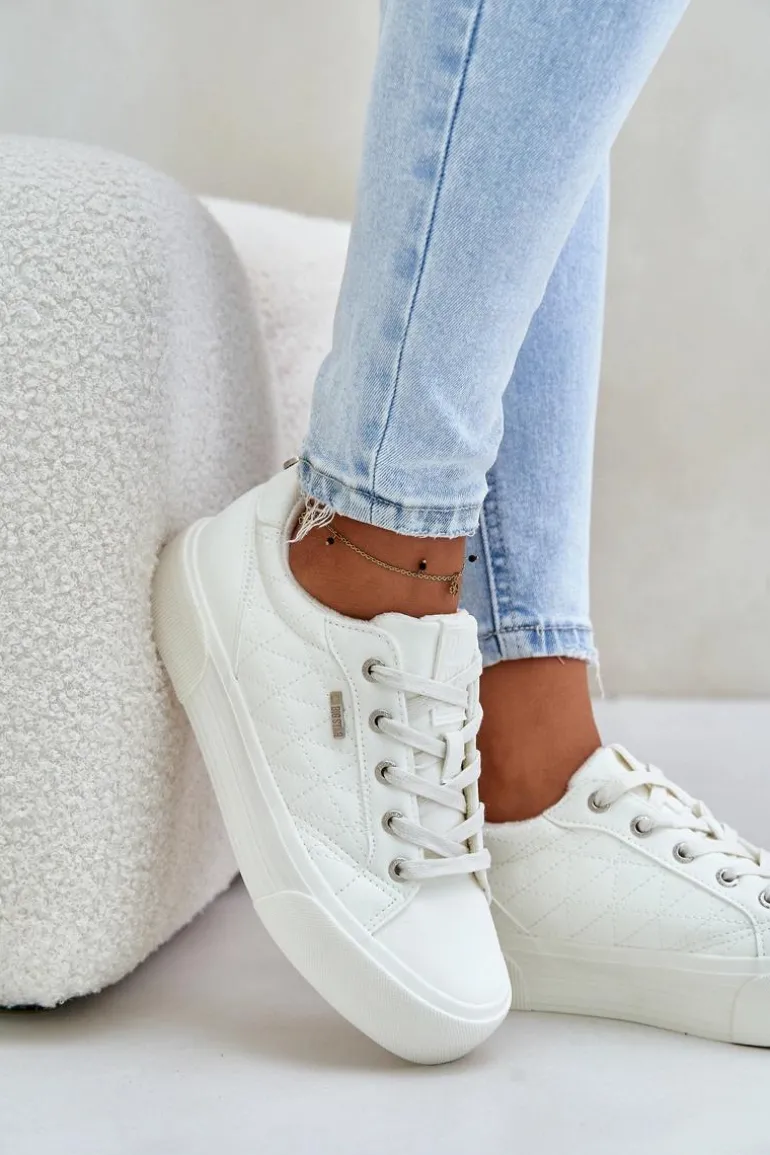 Trampki Damskie Na Platformie Ocieplane Big Star OO274A464 Białe