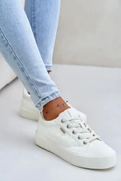 Trampki Damskie Na Platformie Ocieplane Big Star OO274A464 Białe