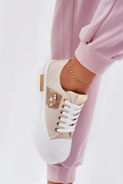 Trampki Damskie Na Platformie Z Ozdobnym Detalem Beżowe Annisae