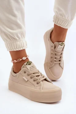 Trampki Damskie Na Platformie Lee Cooper LCW-24-31-2181 Beżowe