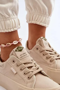 Trampki Damskie Na Platformie Lee Cooper LCW-24-31-2181 Beżowe