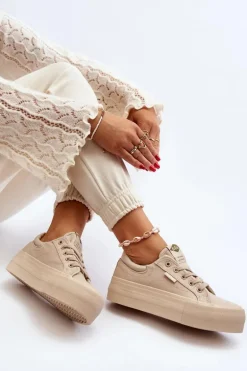 Trampki Damskie Na Platformie Lee Cooper LCW-24-31-2181 Beżowe