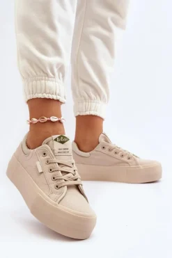Trampki Damskie Na Platformie Lee Cooper LCW-24-31-2181 Beżowe