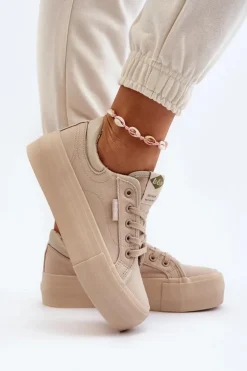 Trampki Damskie Na Platformie Lee Cooper LCW-24-31-2181 Beżowe