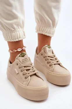 Trampki Damskie Na Platformie Lee Cooper LCW-24-31-2181 Beżowe