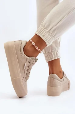 Trampki Damskie Na Platformie Lee Cooper LCW-24-31-2181 Beżowe