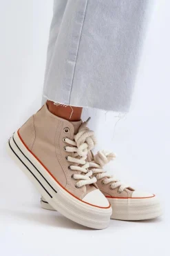 Trampki Damskie Na Platformie Beżowe Aineri