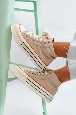 Trampki Damskie Na Platformie Beżowe Aineri