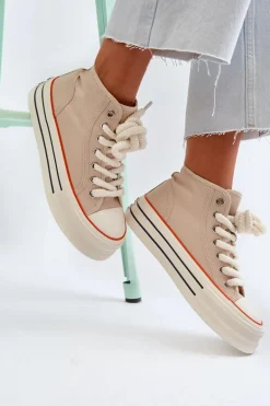 Trampki Damskie Na Platformie Beżowe Aineri