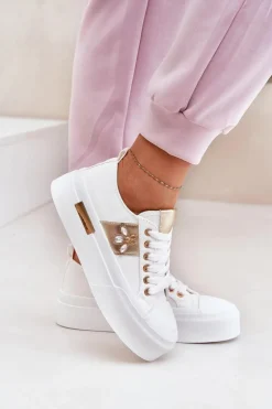 Trampki Damskie Na Platformie Z Ozdobnym Detalem Białe Annisae