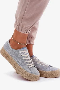 Trampki Damskie Na Platformie Z Plecionką Lee Cooper LCW-25-02-3283 Niebieskie
