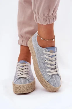 Trampki Damskie Na Platformie Z Plecionką Lee Cooper LCW-25-02-3283 Niebieskie