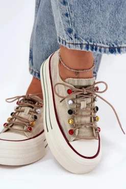 Trampki Damskie Na Platformie GOE RR2N4105 Beżowe