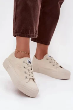 Trampki Damskie Na Platformie LEE ISLA C WOMEN LOW 50253001.35E Beżowe