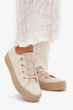 Trampki Damskie Na Platformie Z Plecionką Beżowe Princa