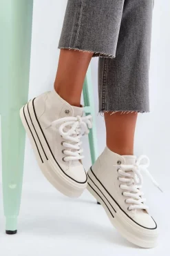 Trampki Damskie Na Platformie Białe Aineri