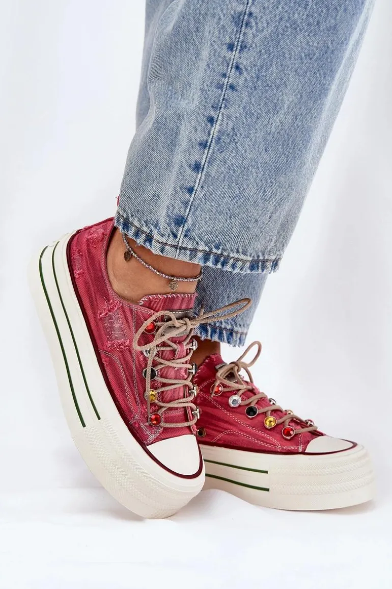 Trampki Damskie Na Platformie GOE RR2N4104 Czerwone