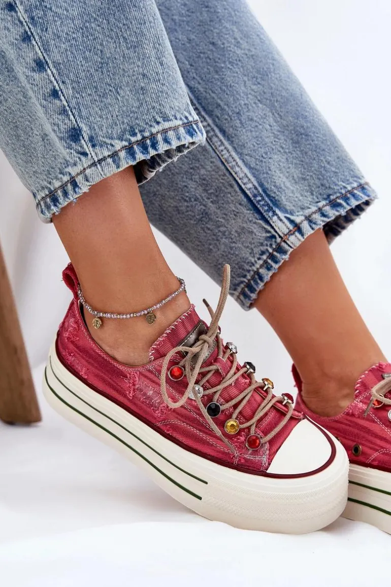 Trampki Damskie Na Platformie GOE RR2N4104 Czerwone