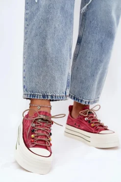 Trampki Damskie Na Platformie GOE RR2N4104 Czerwone