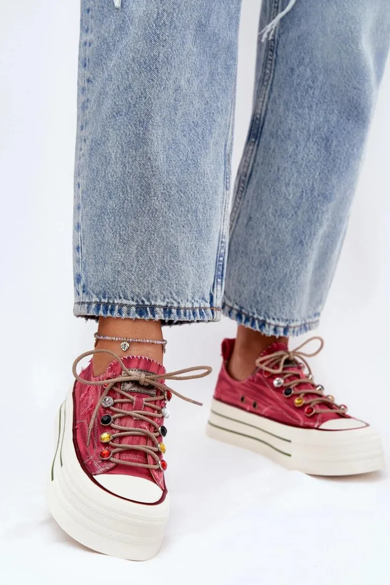 Trampki Damskie Na Platformie GOE RR2N4104 Czerwone