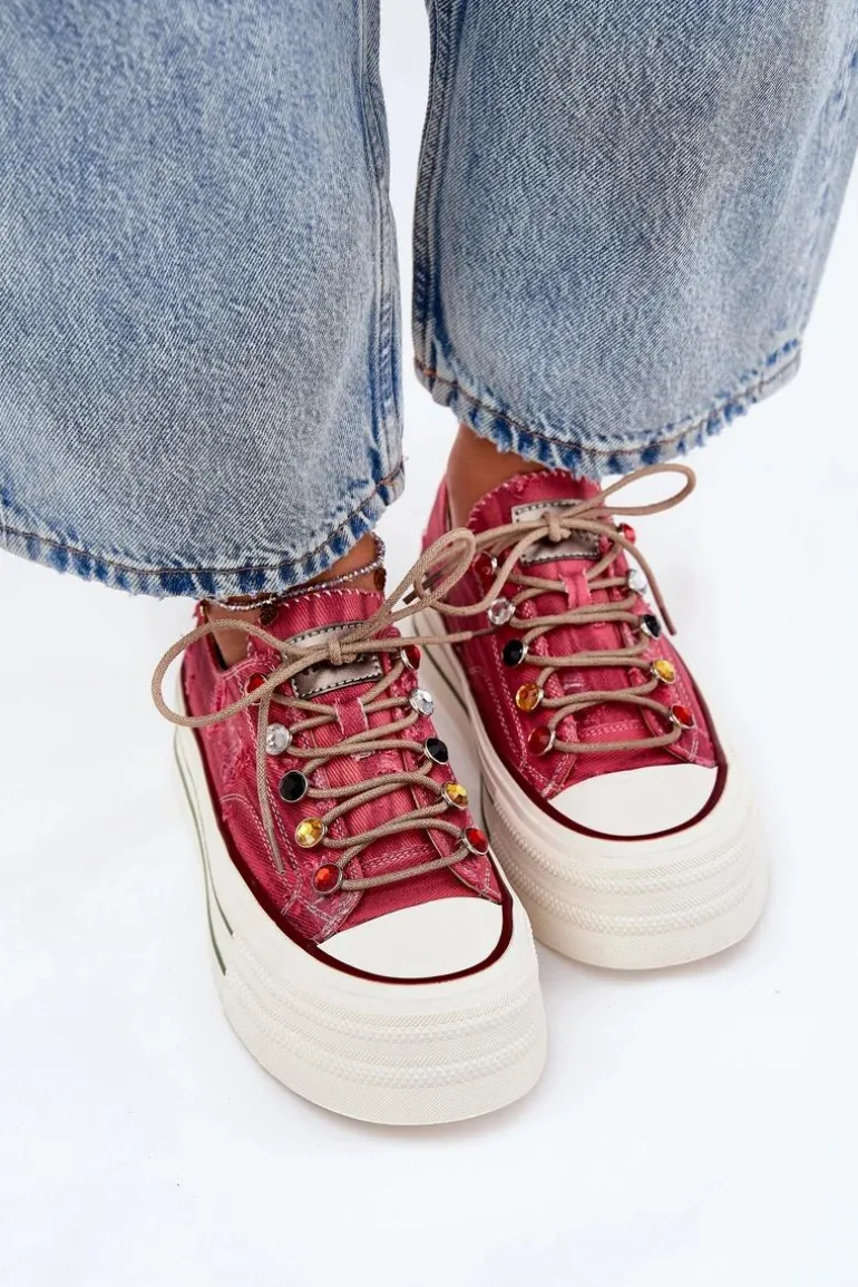 Trampki Damskie Na Platformie GOE RR2N4104 Czerwone