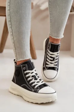 Trampki Damskie Na Platformie Eko Skórzane Big Star OO274063 Czarne