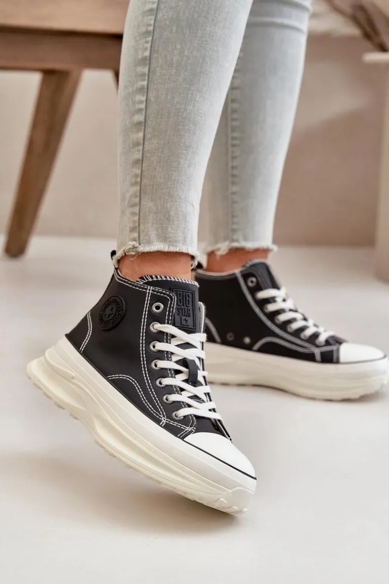 Trampki Damskie Na Platformie Eko Skórzane Big Star OO274063 Czarne