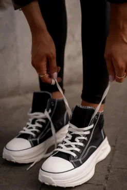 Trampki Damskie Na Platformie Eko Skórzane Big Star OO274063 Czarne