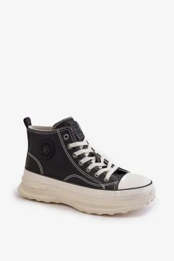 Trampki Damskie Na Platformie Eko Skórzane Big Star OO274063 Czarne