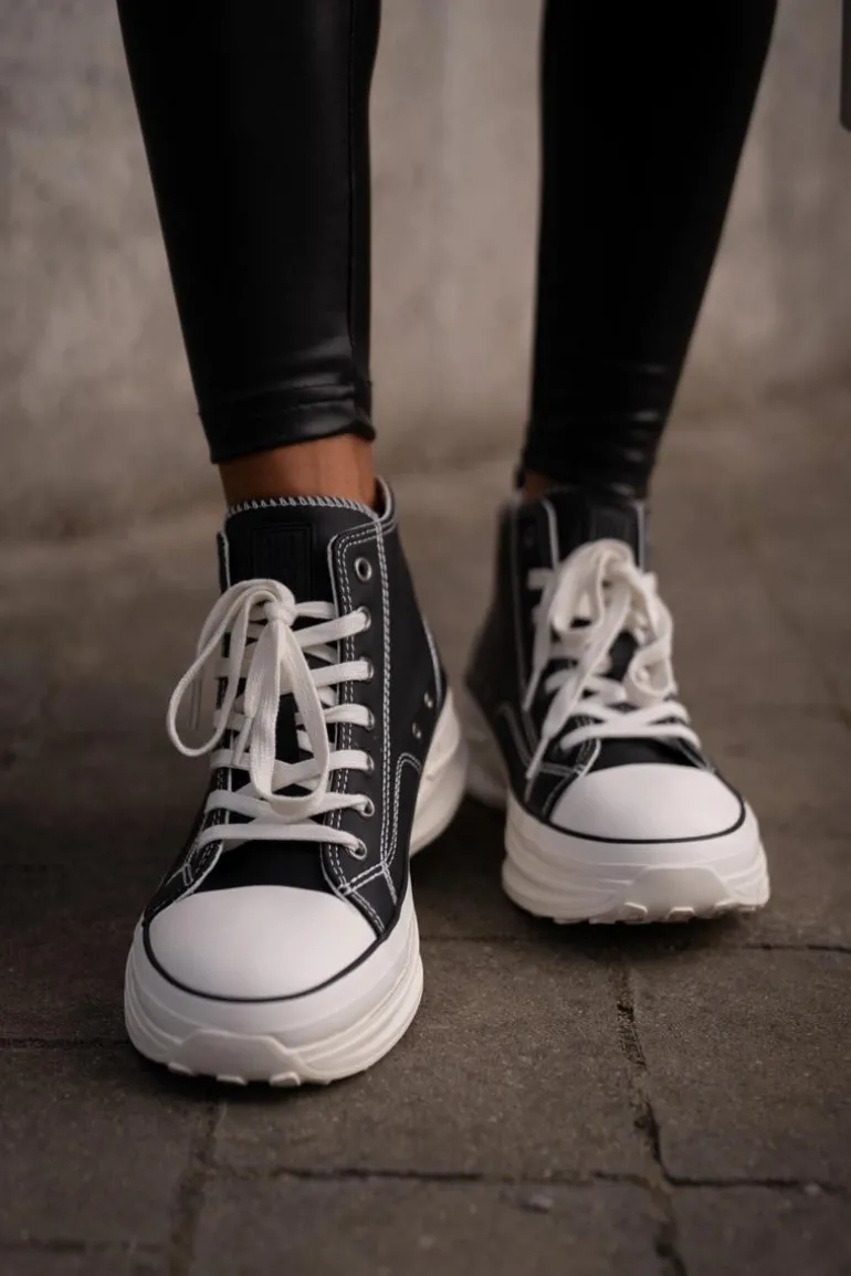 Trampki Damskie Na Platformie Eko Skórzane Big Star OO274063 Czarne