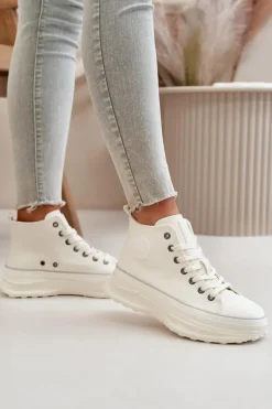 Trampki Damskie Na Platformie Eko Skórzane Big Star OO274064 Białe