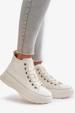 Trampki Damskie Na Platformie Eko Skórzane Big Star OO274064 Białe