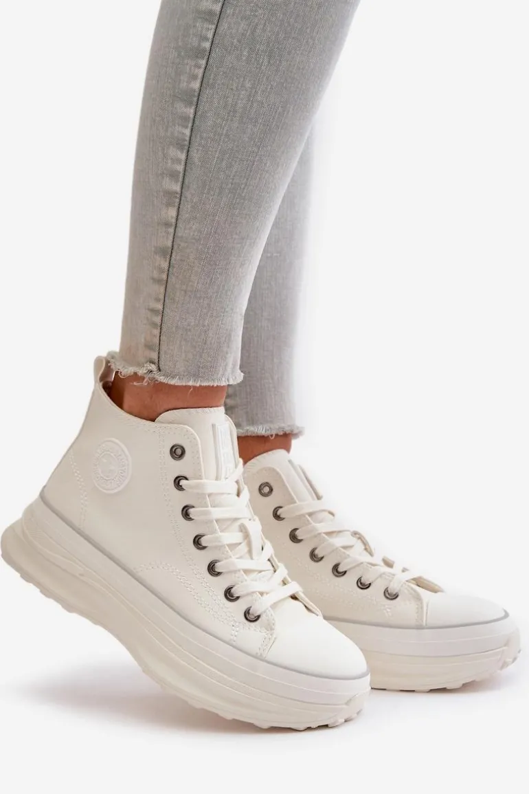 Trampki Damskie Na Platformie Eko Skórzane Big Star OO274064 Białe