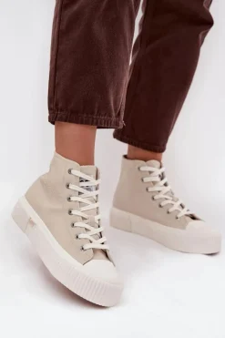 Trampki Damskie Na Platformie LEE 50253002.35E ISLA WOMEN MID Beżowe