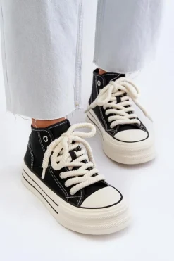 Trampki Damskie Na Platformie Czarne Aineri