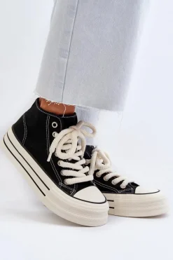 Trampki Damskie Na Platformie Czarne Aineri