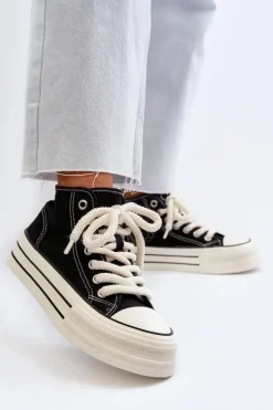 Trampki Damskie Na Platformie Czarne Aineri