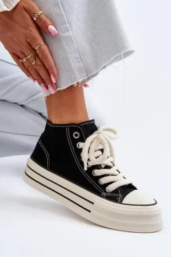 Trampki Damskie Na Platformie Czarne Aineri